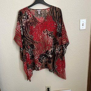 Chicos Animal Leopard Tiger Print Poncho S/M